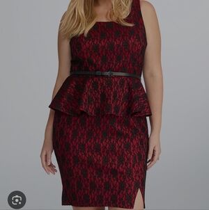 Torrid X Rebel Wilson Red Peplum with Black Lace Sleeveless Rockabilly Dress 20